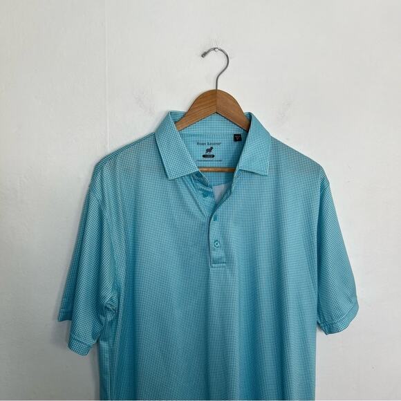 Horn Legend Performance Luxury Blue White Gingham Polo Embroidered Sleeve Shirt - Picture 6 of 11